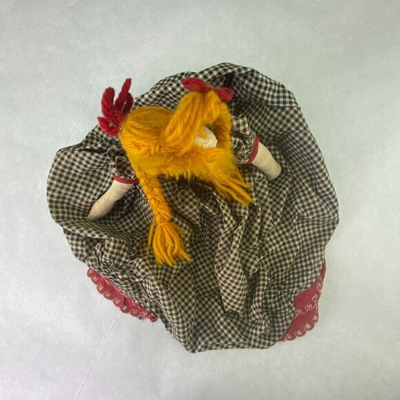 Vintage Hand Made Bed Sitting Pillow Doll Yarn Pigtails - Picture 7 of 9